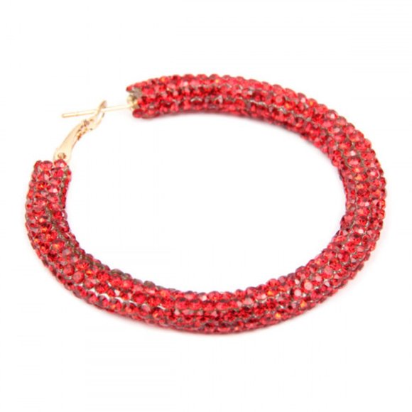 RED RHINESTONE HOOP EARRING'S - Picture 2 of 5